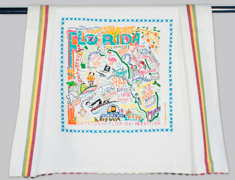 Florida Dish Towel-Catstudio, Dish, Towel, hand, embroidered, state