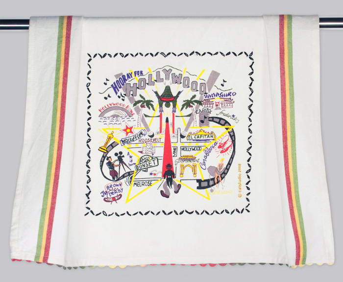 Hollywood Dish Towel-hand, embroidered, city, towel, catstudio
