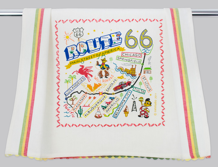 Route 66 Dish Towel-Route 66, towel, catstudio, hand, embroidered