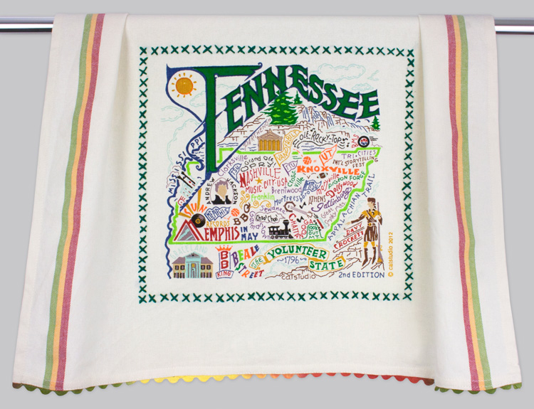 Tennessee Dish Towel-Catstudio, Tennesse, State, Dish, Kitchen, Towel, hand, embroidered