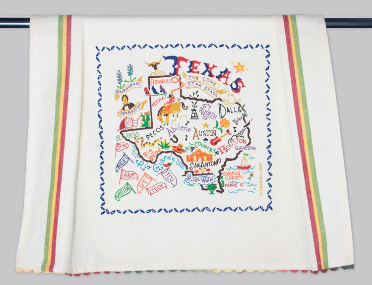 Texas Dish Towel-Texas, catstudio, hand, embroidered, dish, towel, kitchen, state
