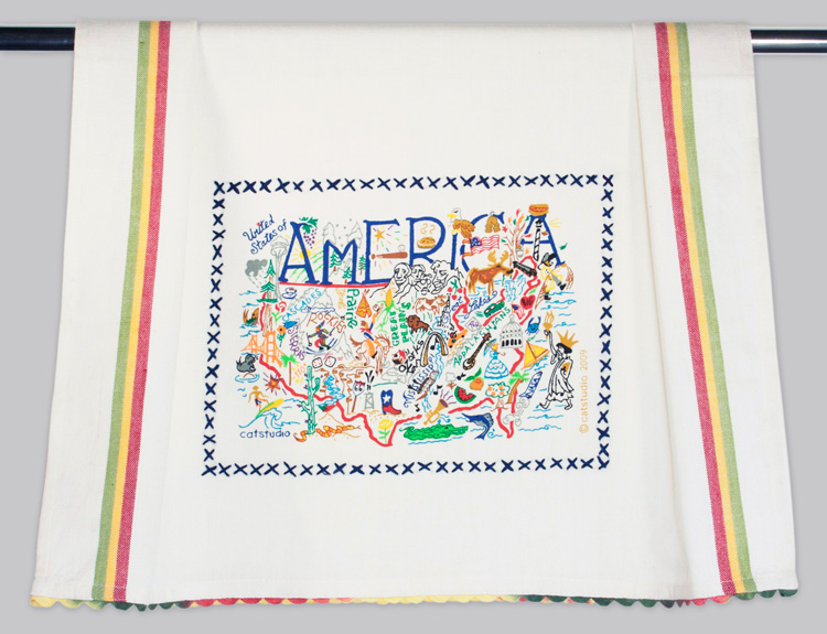 America Dish Towel-Towel, Kitchen, America, Embroidered, hand