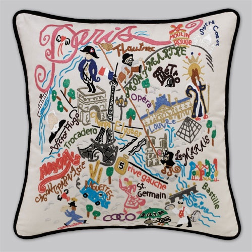 Paris Embroidered Pillow-Paris, City, Embroidered, Hand, Pillow